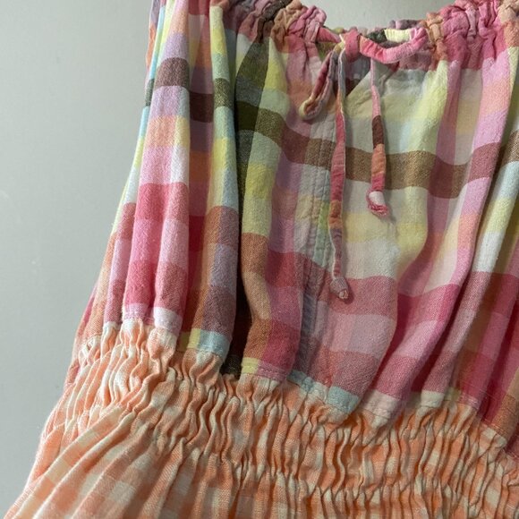 Handmade Plus Size Cotton Linen Pink Peach White Elastic Straps Dress - Picture 9 of 13